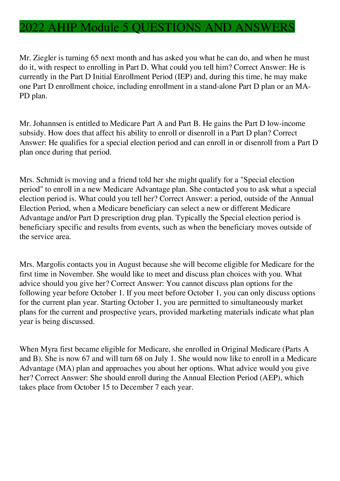 Preview image for 2022 AHIP Module 5 QUESTIONS AND ANSWERS